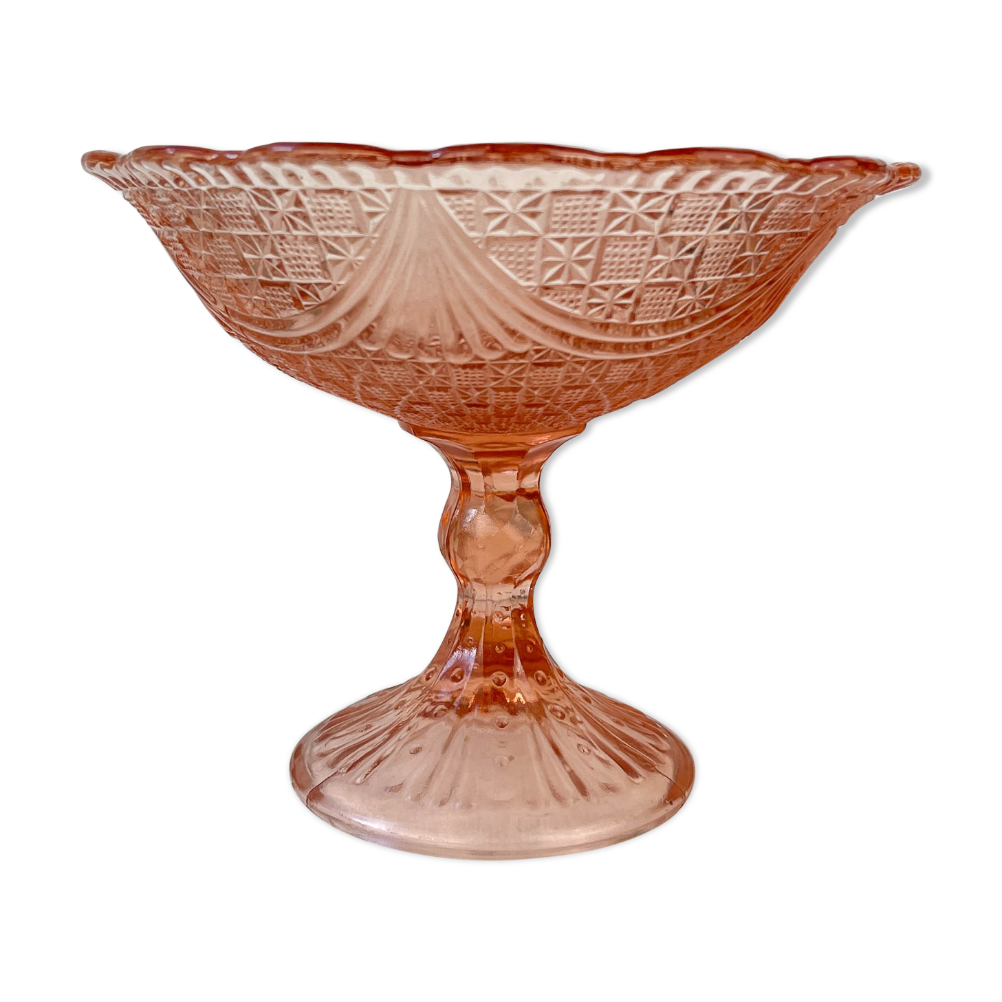 Vintage pink depression glass standing cut 50s