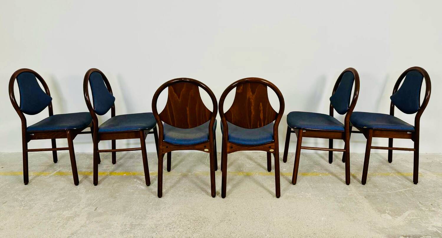 Lot de 12 chaises Baumann vintage assise Skaï bleu