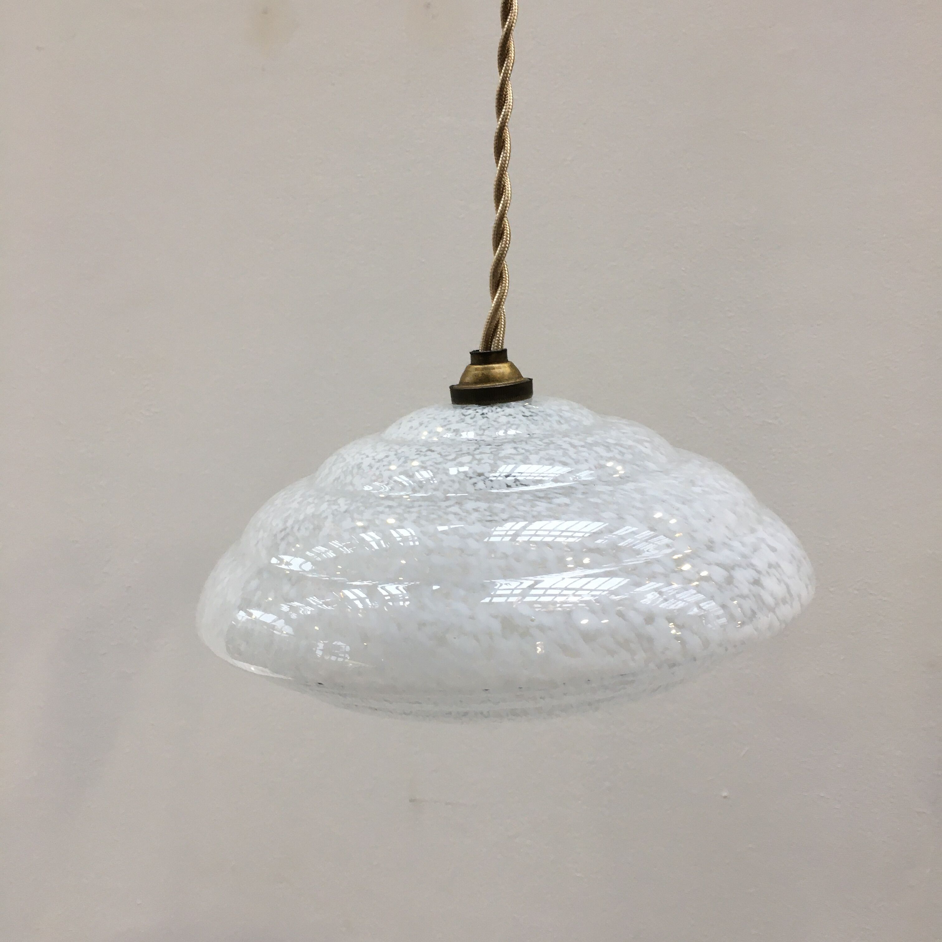 Pair of art deco suspensions in white Clichy glass