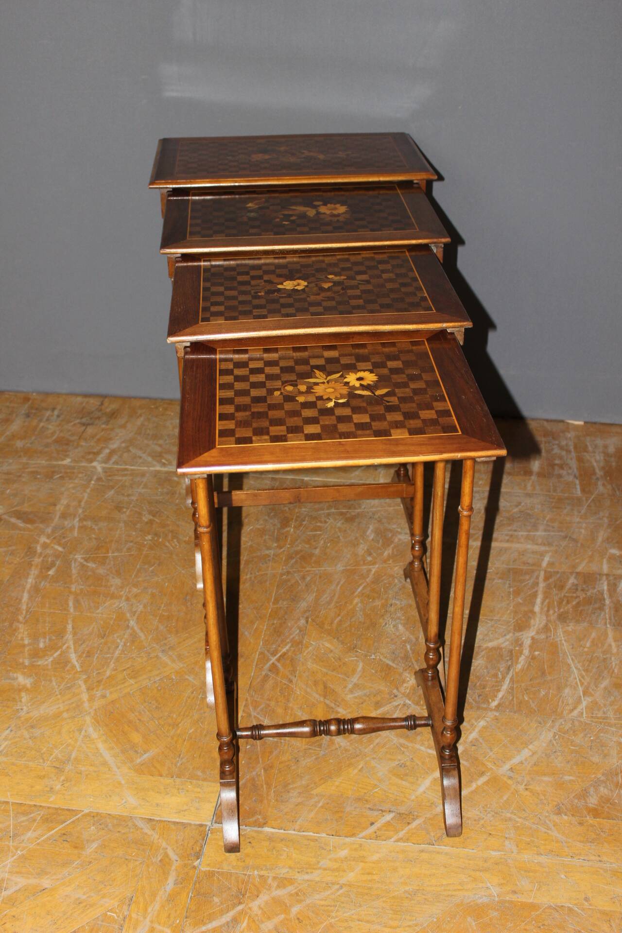 Set of Four Nesting Tables in Flower Marquetry circa 1900