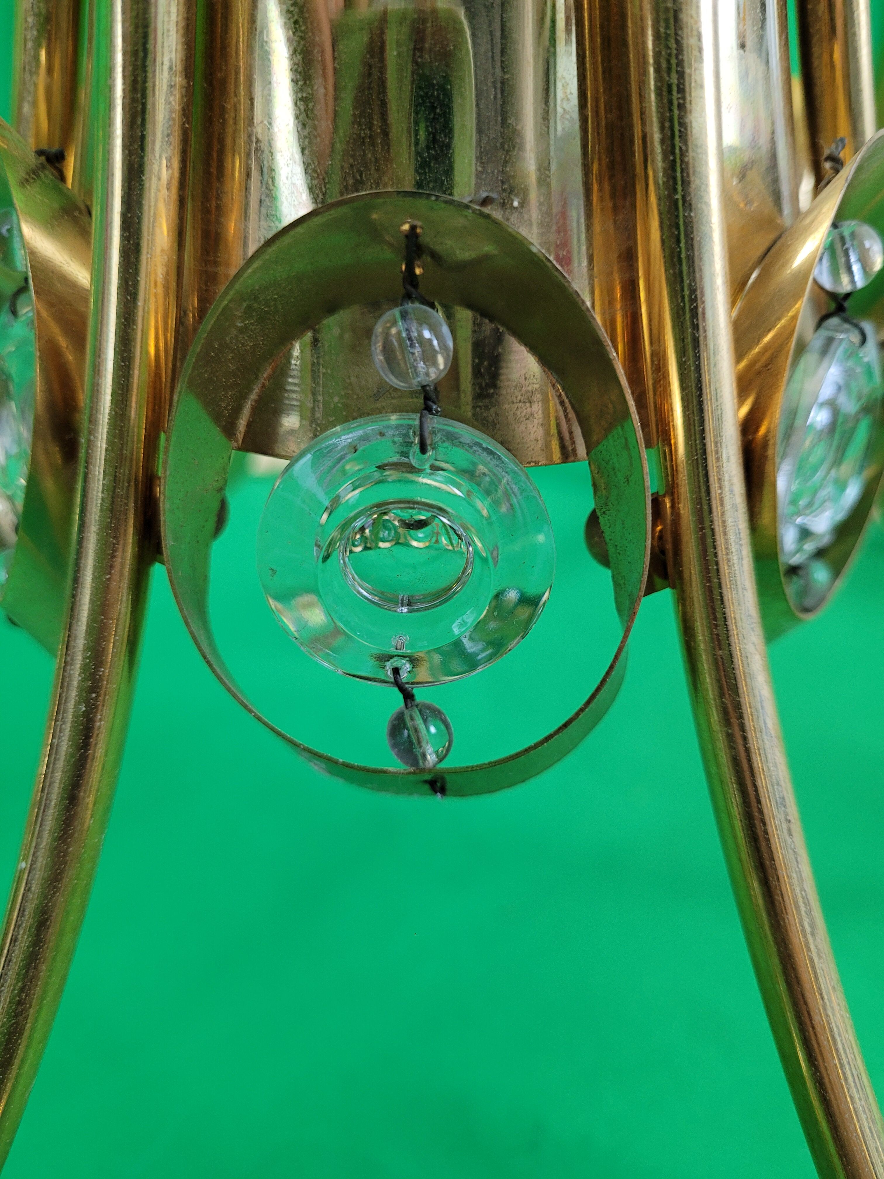 Chandelier in gilded metal and glass from