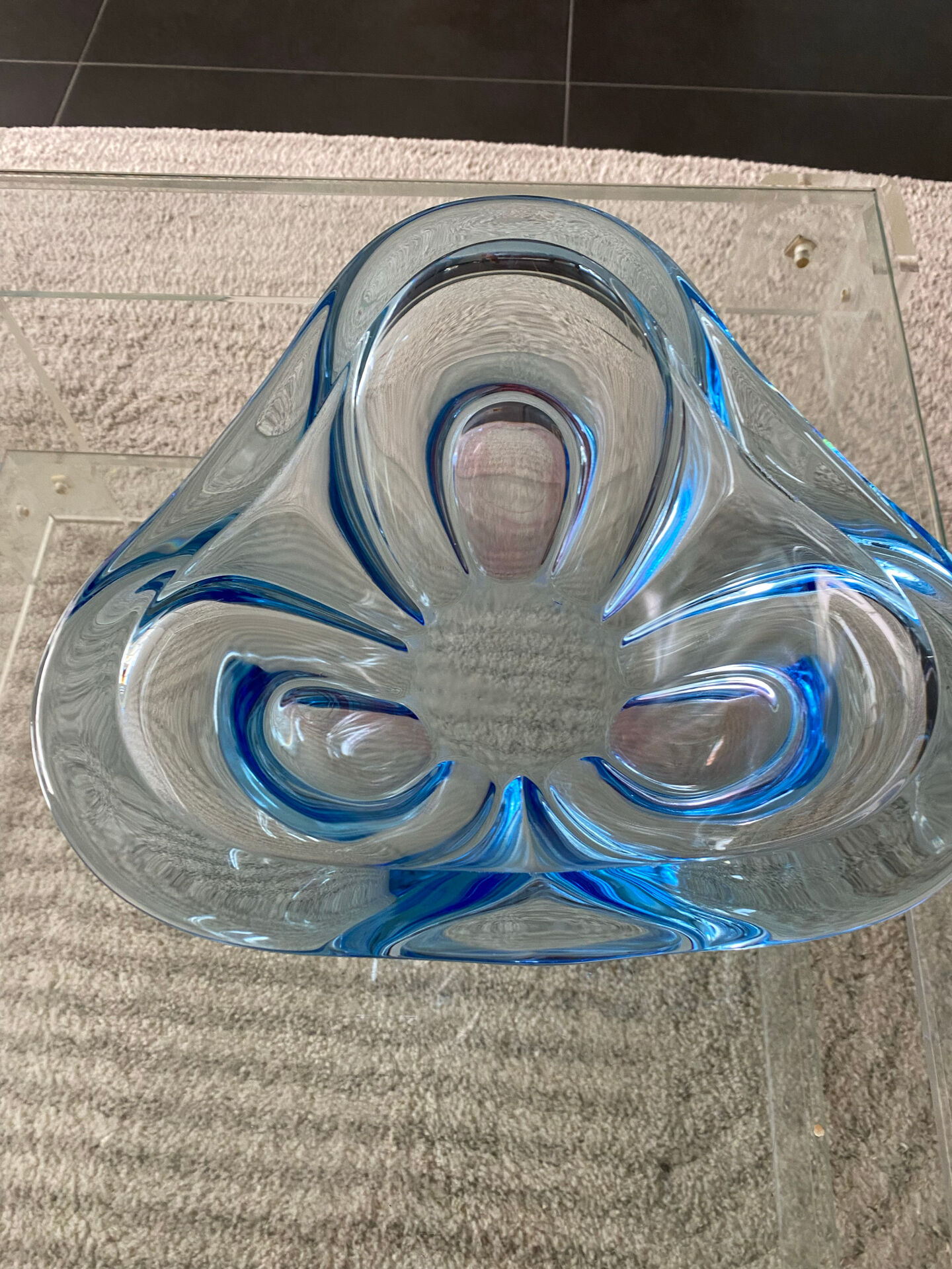 Large light blue Murano fruit bowl