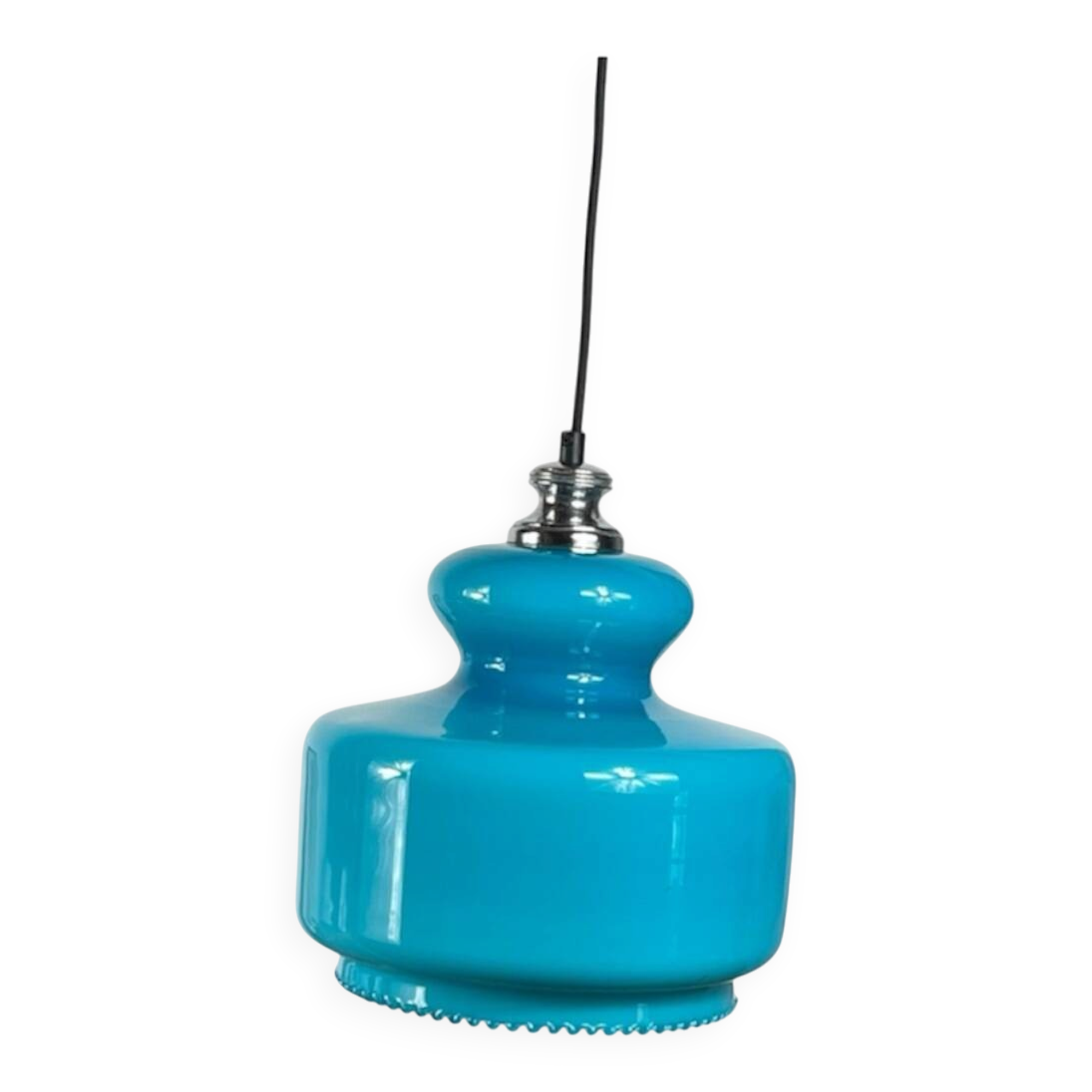 Suspension lustre globe in blue opaline glass from the 1970s.