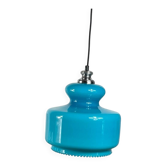 Suspension lustre globe in blue opaline glass from the 1970s.