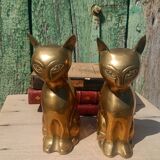 Gold-plated brass bookend cat