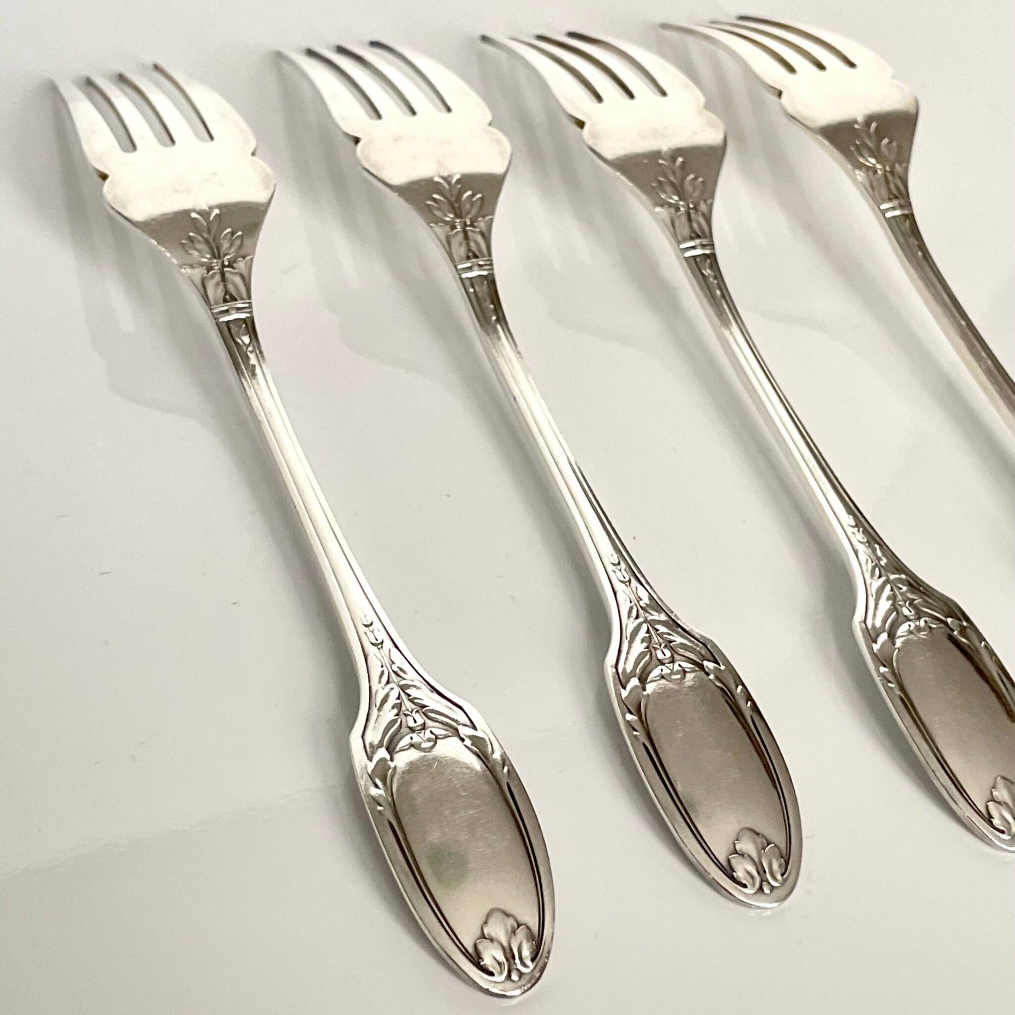 4 Marie-Antoinette Fish Forks - Christofle, Silver-Plated Metal