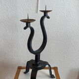 Bougeoir fer forgé vers 1950, deux bras de lumière