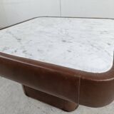 Vintage coffee table in marble and leather attribué à Desede, 1970s