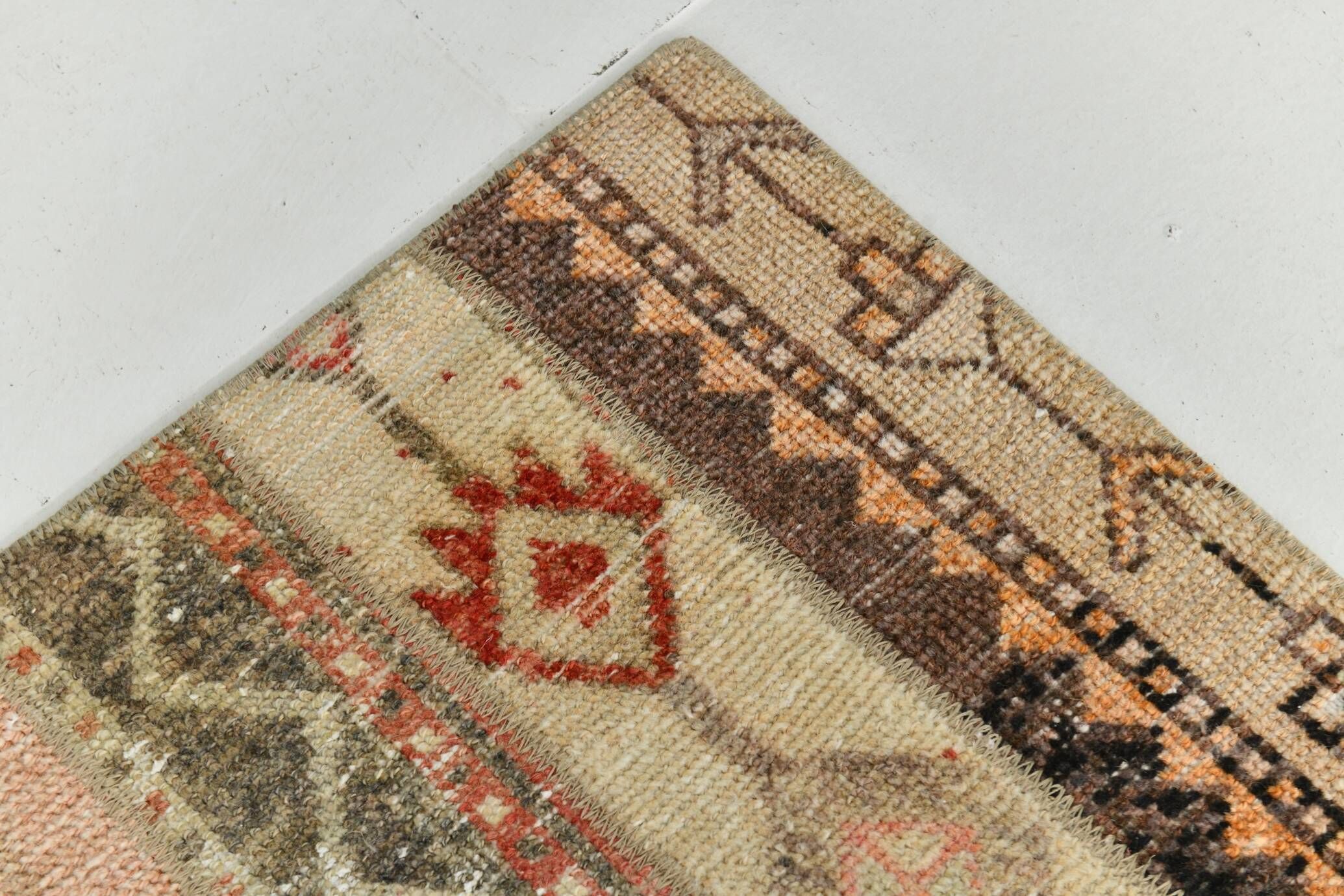 Cream Beige Turkish Vintage Runner Rug, 80x224Cm