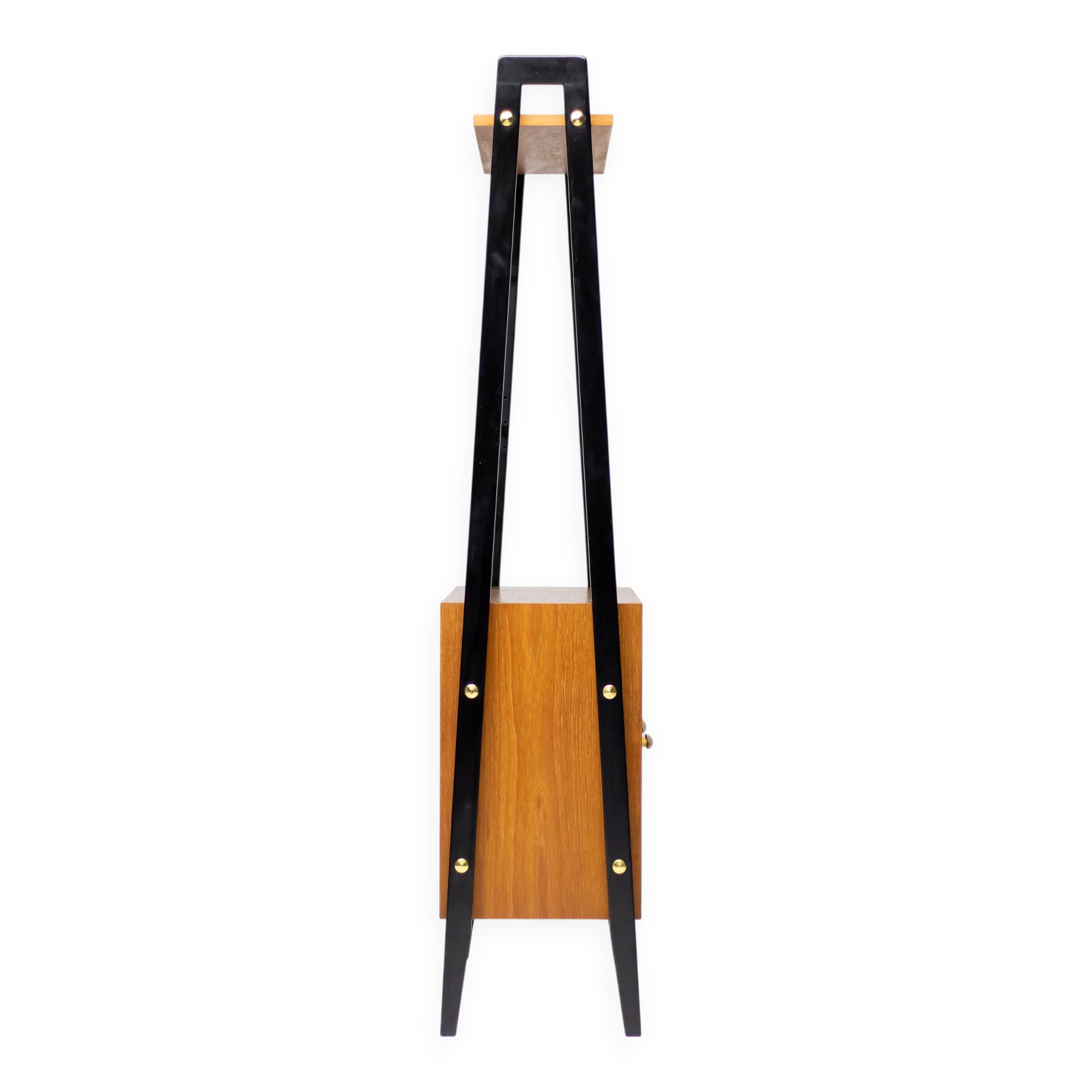 Séparateur italien des années 1950 en teck et laqué noir avec portes à motif de diamants