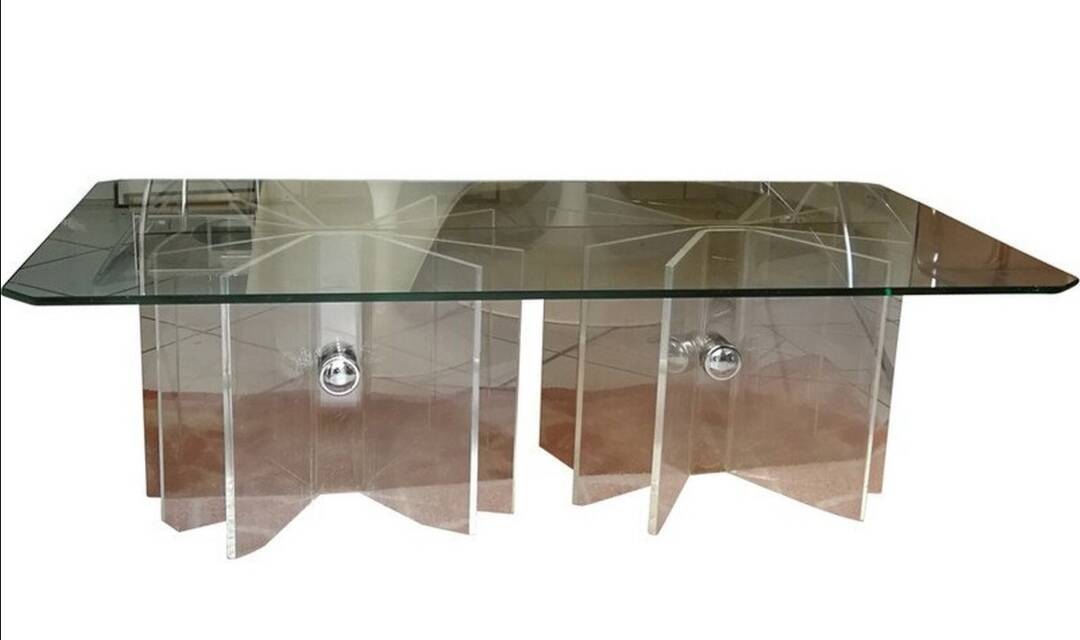 Table basse Cheverny modèle Mini star 1970 vintage plexiglas et verre