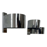 Pair of vintage wall lights, curved chrome metal, France 1970