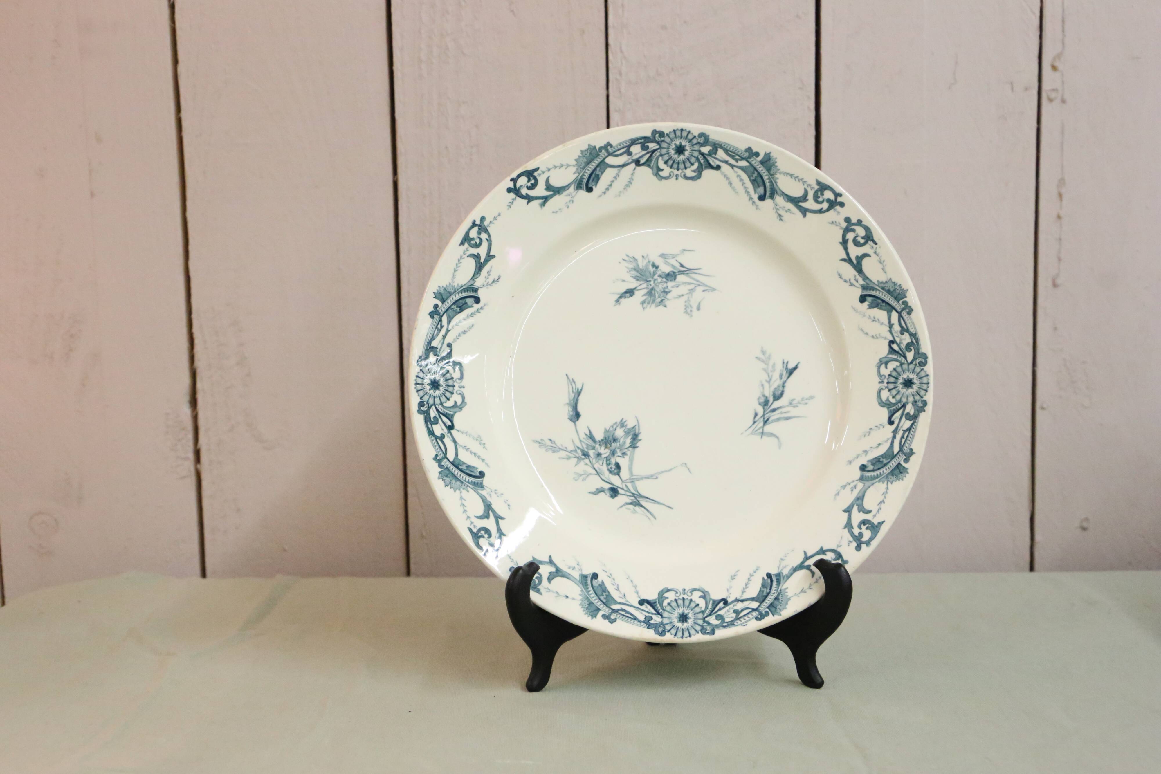 Large round dish, Creil and Montereau, Centaurea service, iron earth, late 19th century