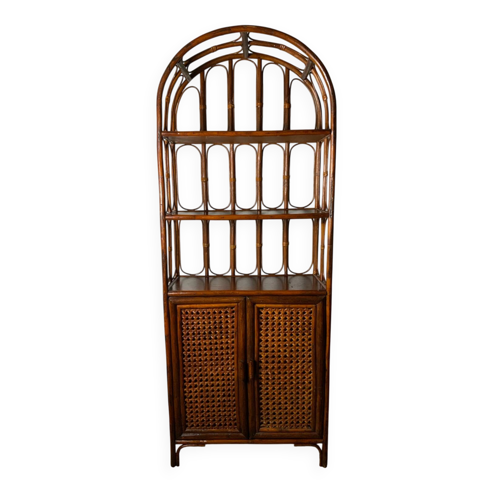 70" Rattan and Bamboo Shelf
