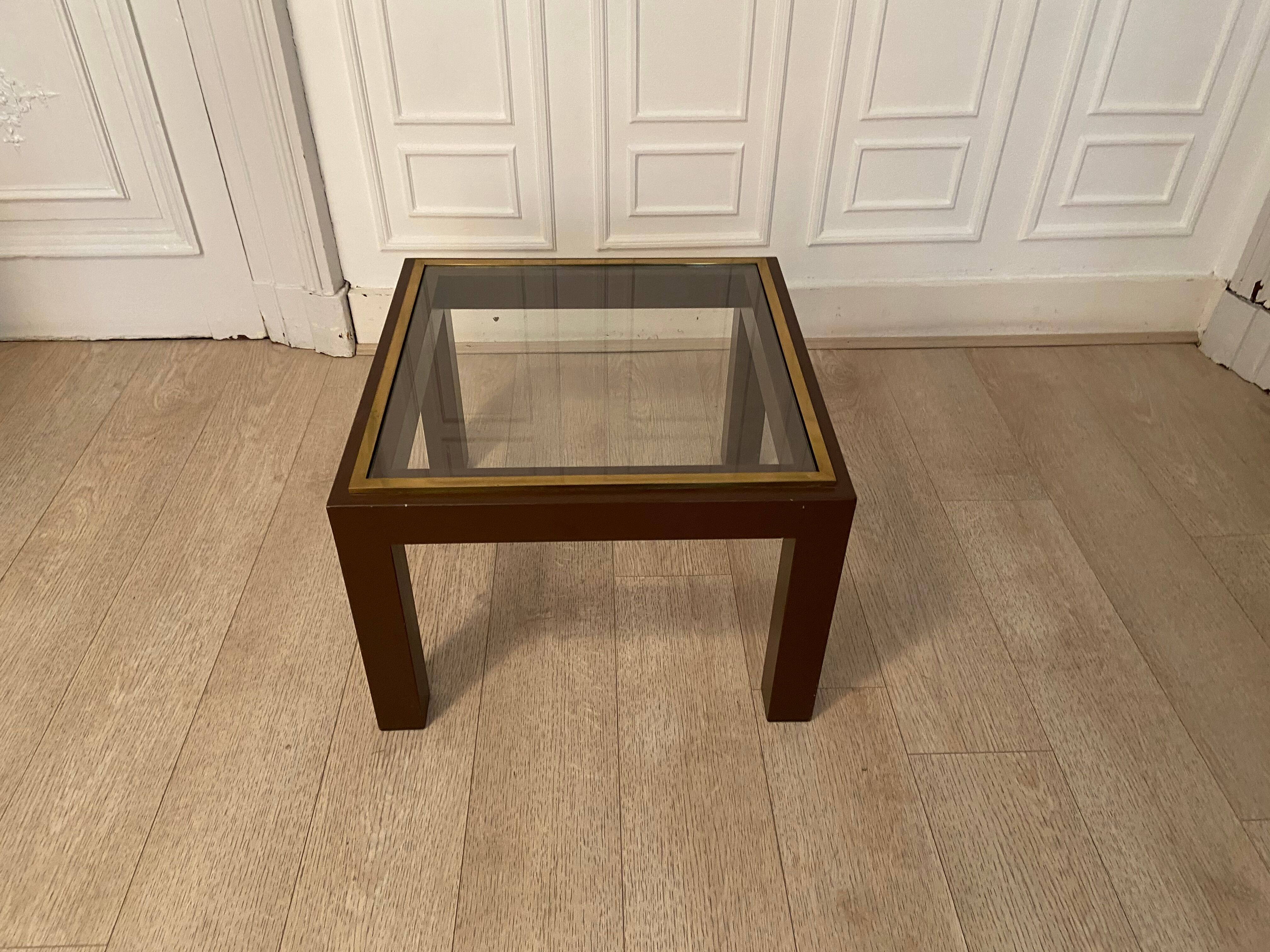 Brown laqué steel coffee table, Belgium, 1980