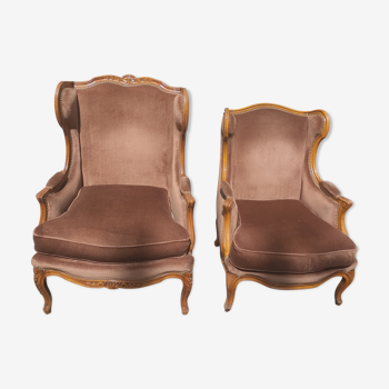 Pair of eared armchairs