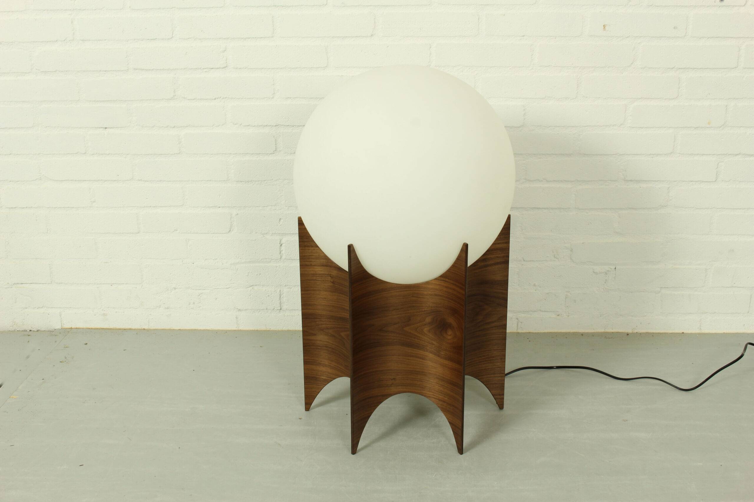 Vintage globe lampshade with sculptural wooden base