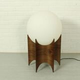 Vintage globe lampshade with sculptural wooden base