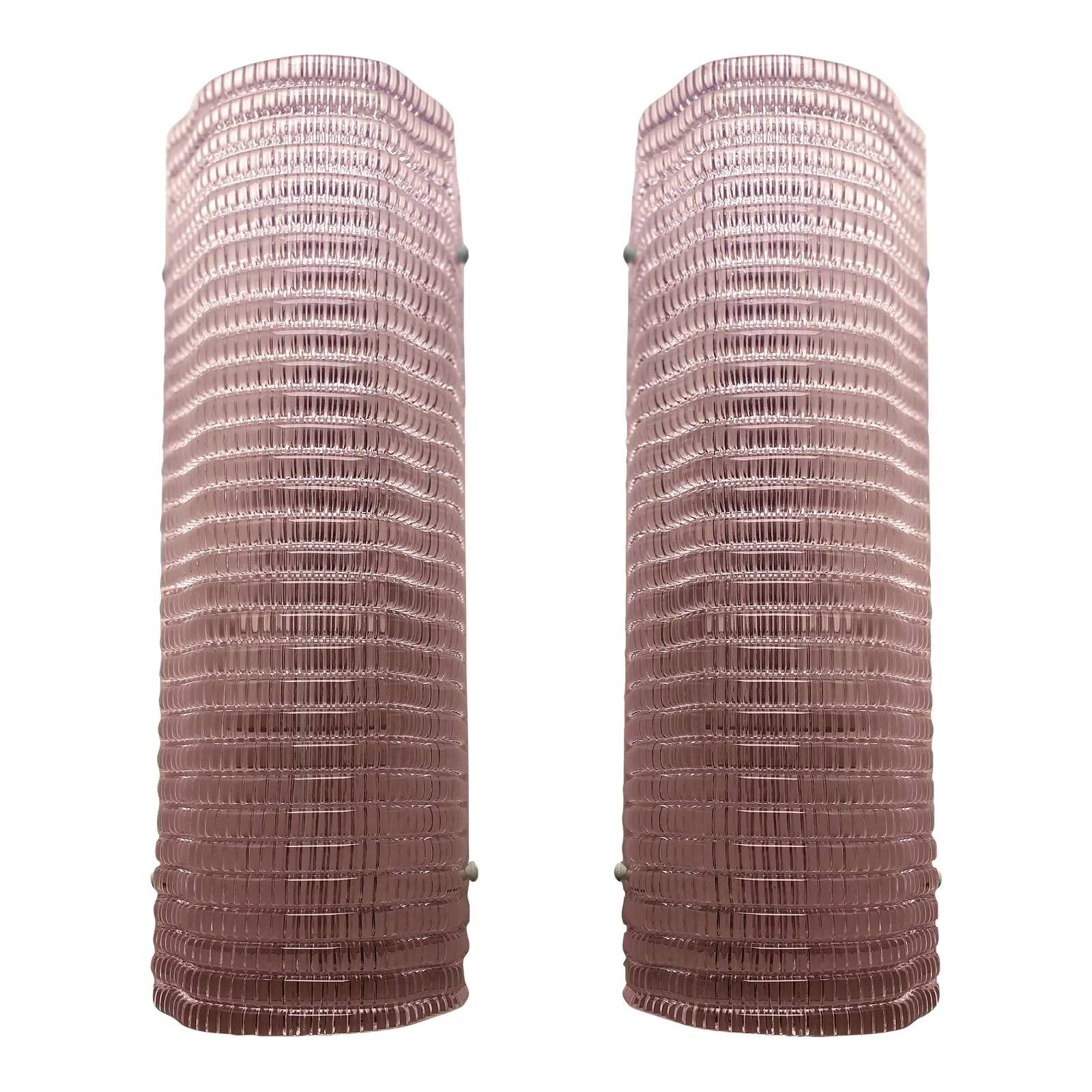 Set of Two Diamanted Pink Rectangular Murano Glass Wall Sconce