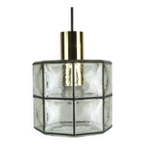 1960s 70s glashuette limburg PENDANT LAMP clear glass shade and brass