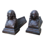 Pair of bust fireplace andirons Louise de La Vallière XIX