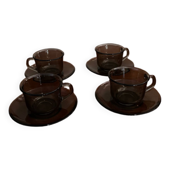 Coffee cups abec under cups Arcoroc France smoked