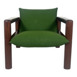 Mid-Century Armchair, Green Fabric & Wood, Italy, 1960