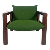 Fauteuil des années 50, tissu vert et bois, Italie, 1960
