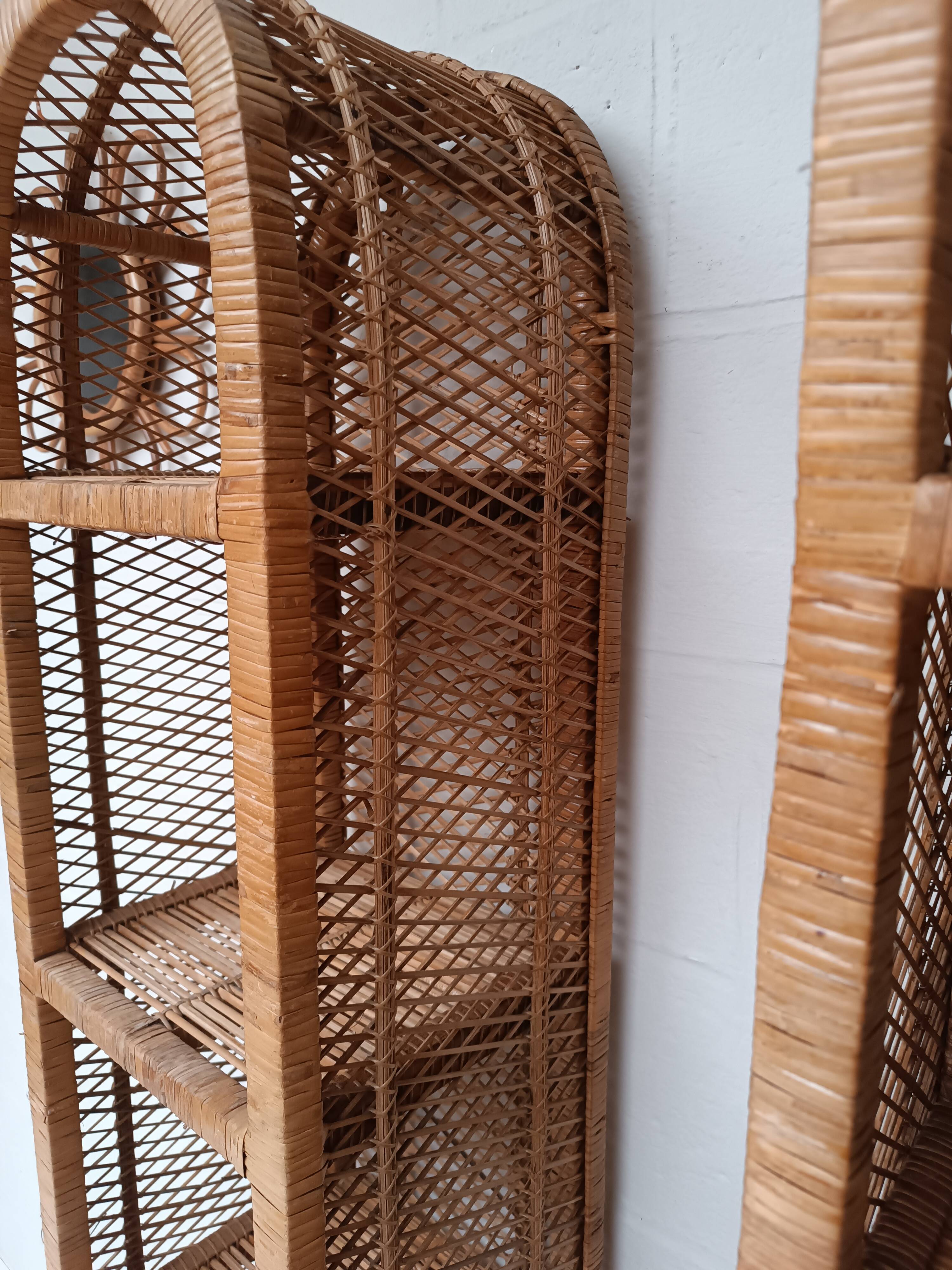 Pair of slim rattan shelves