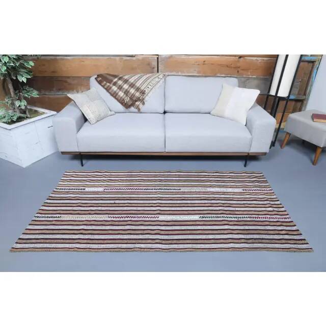 Vintage Turkish Hand-Knotted Wool Cotton White Kilim Runner Rug 101x207
