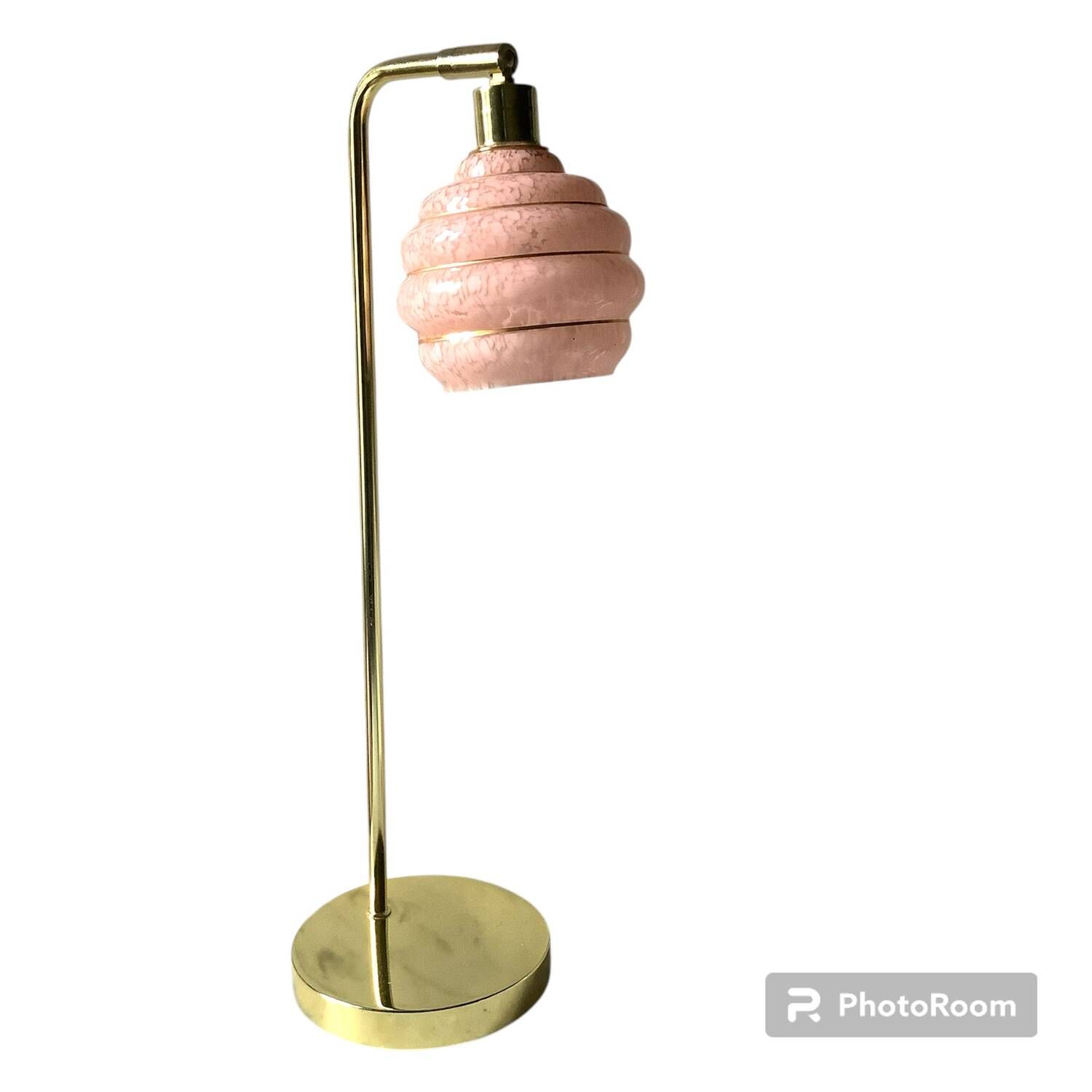 Vintage lamp with golden base and swiveling Clichy glass globe - 60s-70s