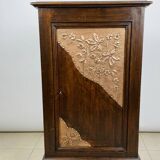 Small storage unit in solid wood and copper.