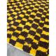 Hand-Knotted Checkered Tulu Rug. 100% Wool. Brown & Mustard Yellow Carpet. Custom Options Available