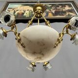 Art Deco chandelier. Marble, solid gilded bronze.