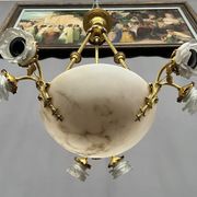 Art Deco chandelier. Marble, solid gilded bronze.