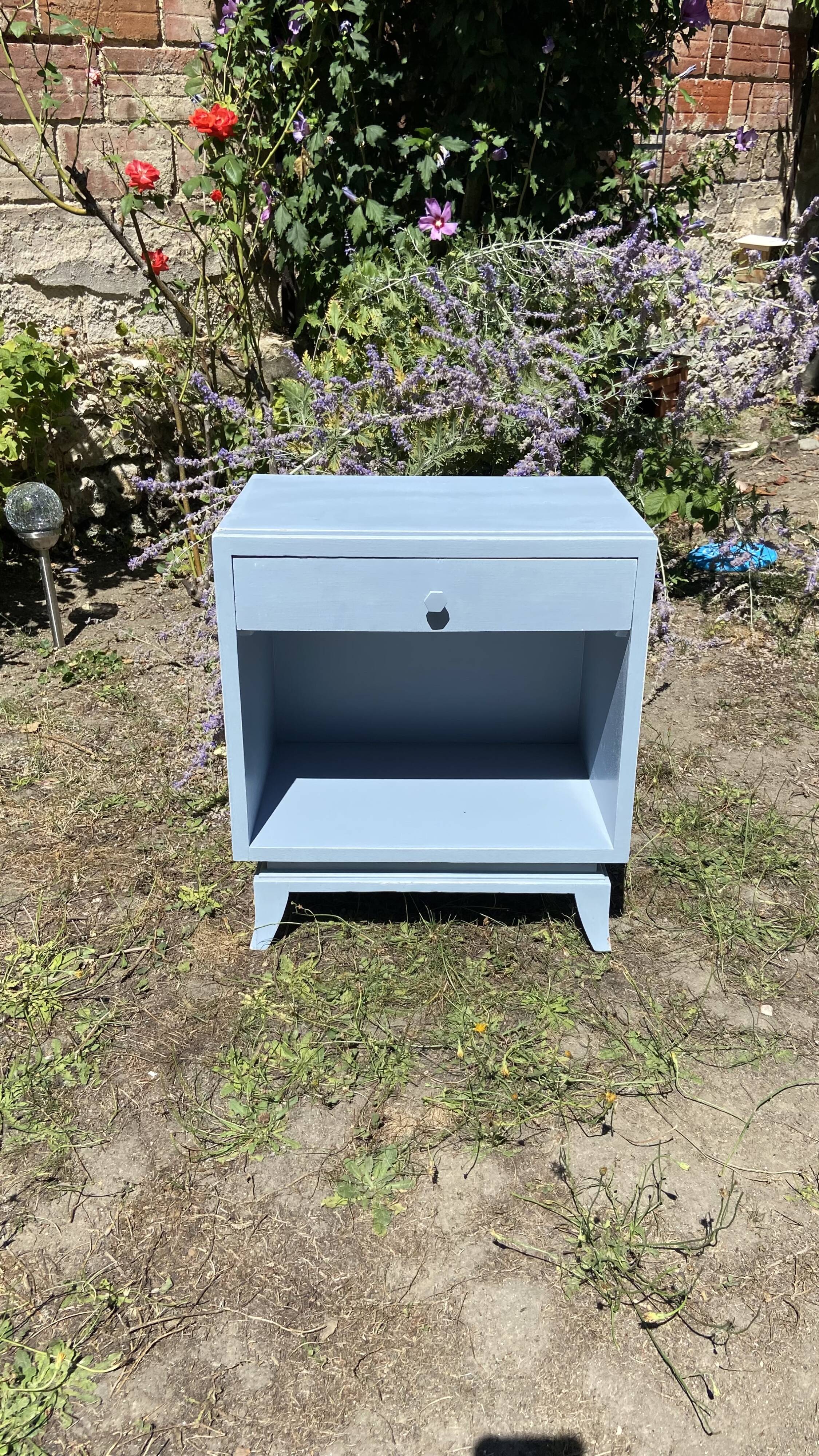 Vintage bedside 1950 gray blue patinated