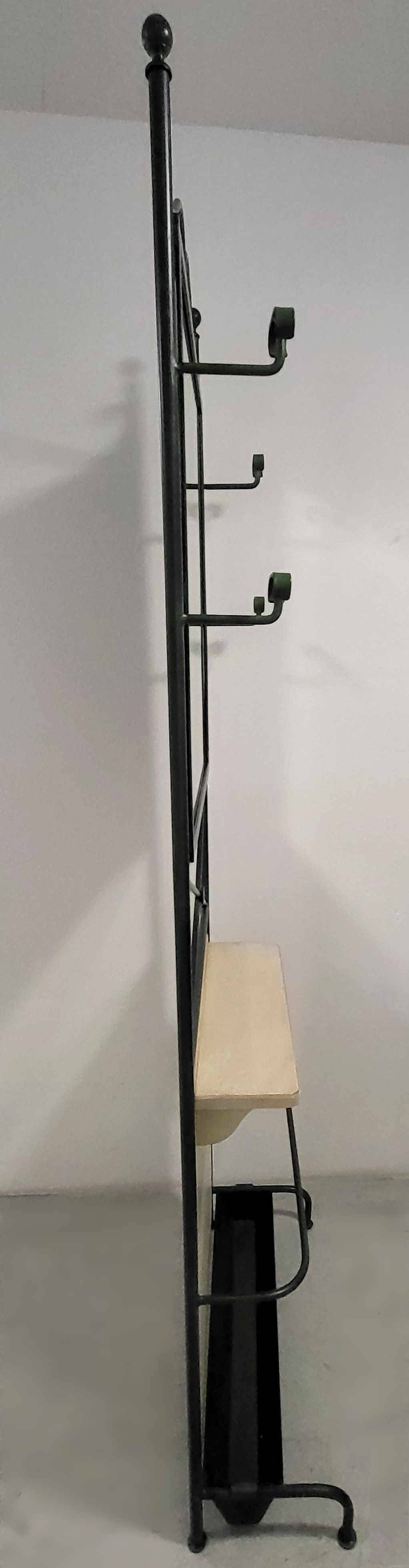 Coat rack, umbrella stand in wood and wrought iron.