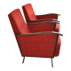Set of 2 Bauhaus club armchairs in multicoloured chrome metal and wood, 1940s fabric.