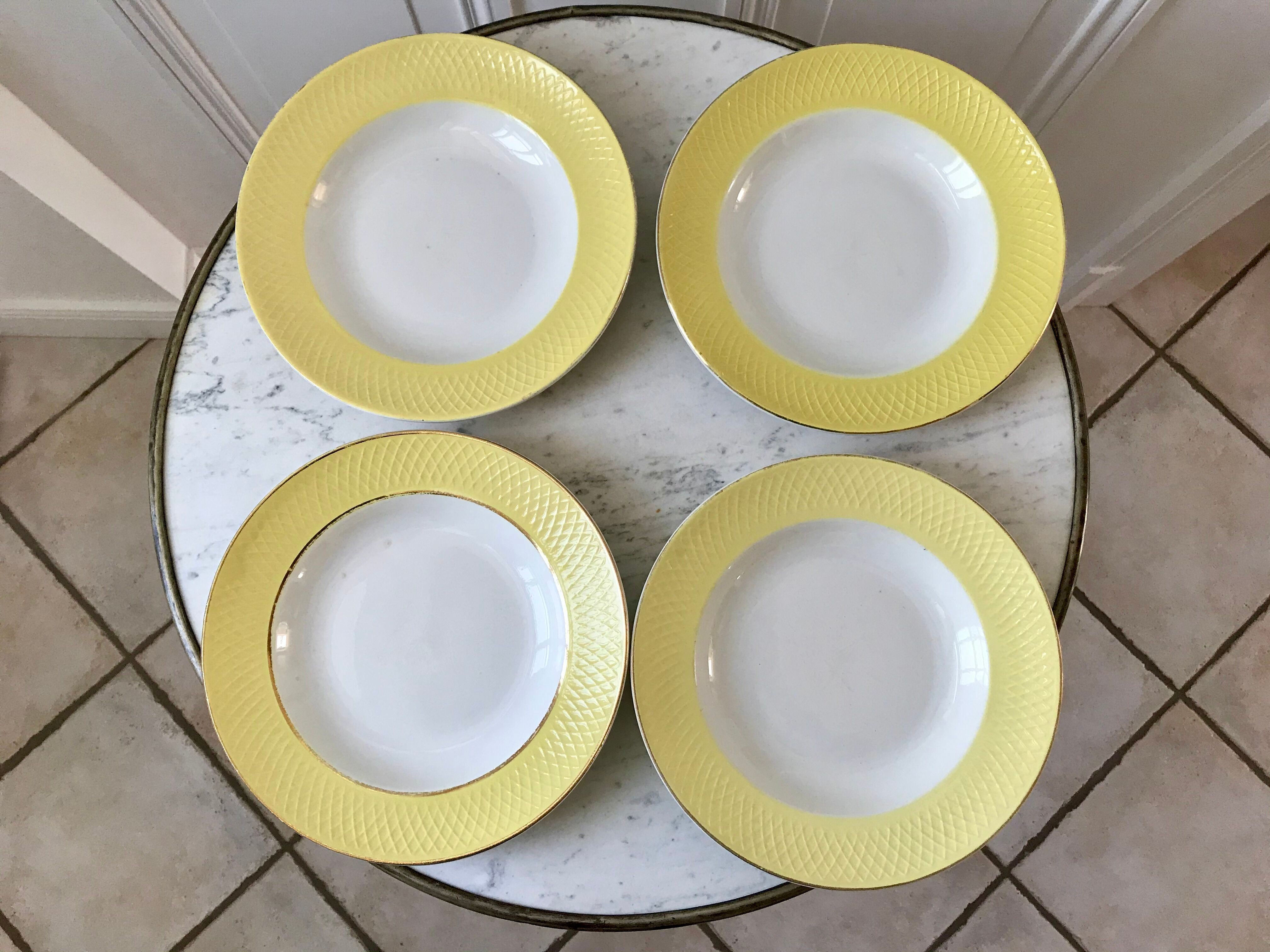 lot of 4 hollow plates Moulin des Loups jaunes textured years 50-60