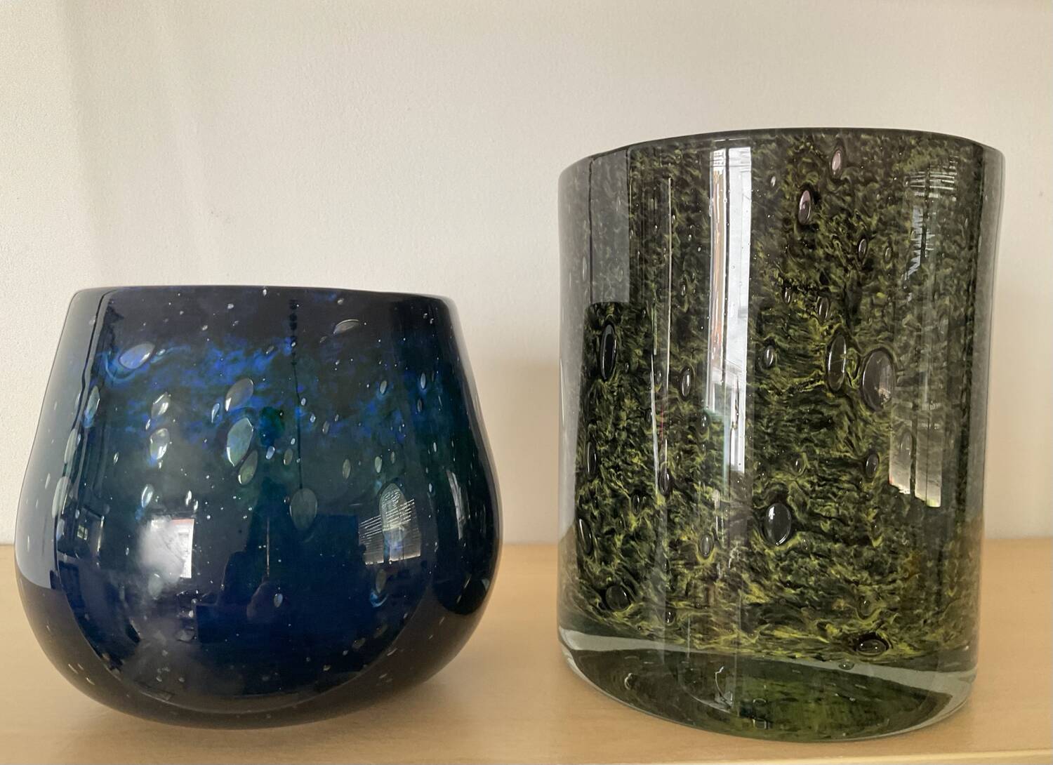 Pair of vintage flowerpots in bubbled glass paste