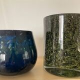 Pair of vintage flowerpots in bubbled glass paste