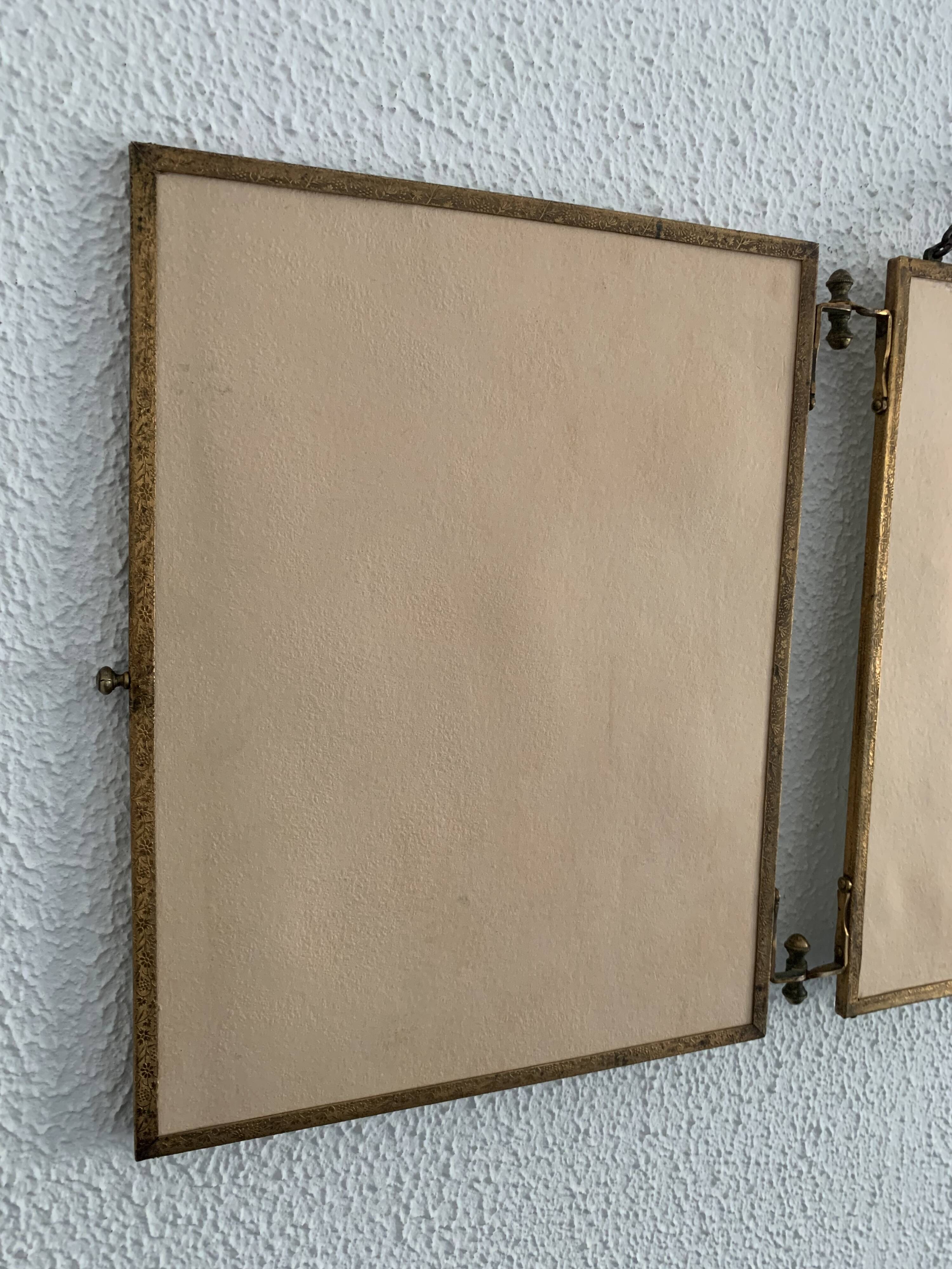 Vintage mirror 1900 triptych barber dressing table brass - 27 x 70 cm