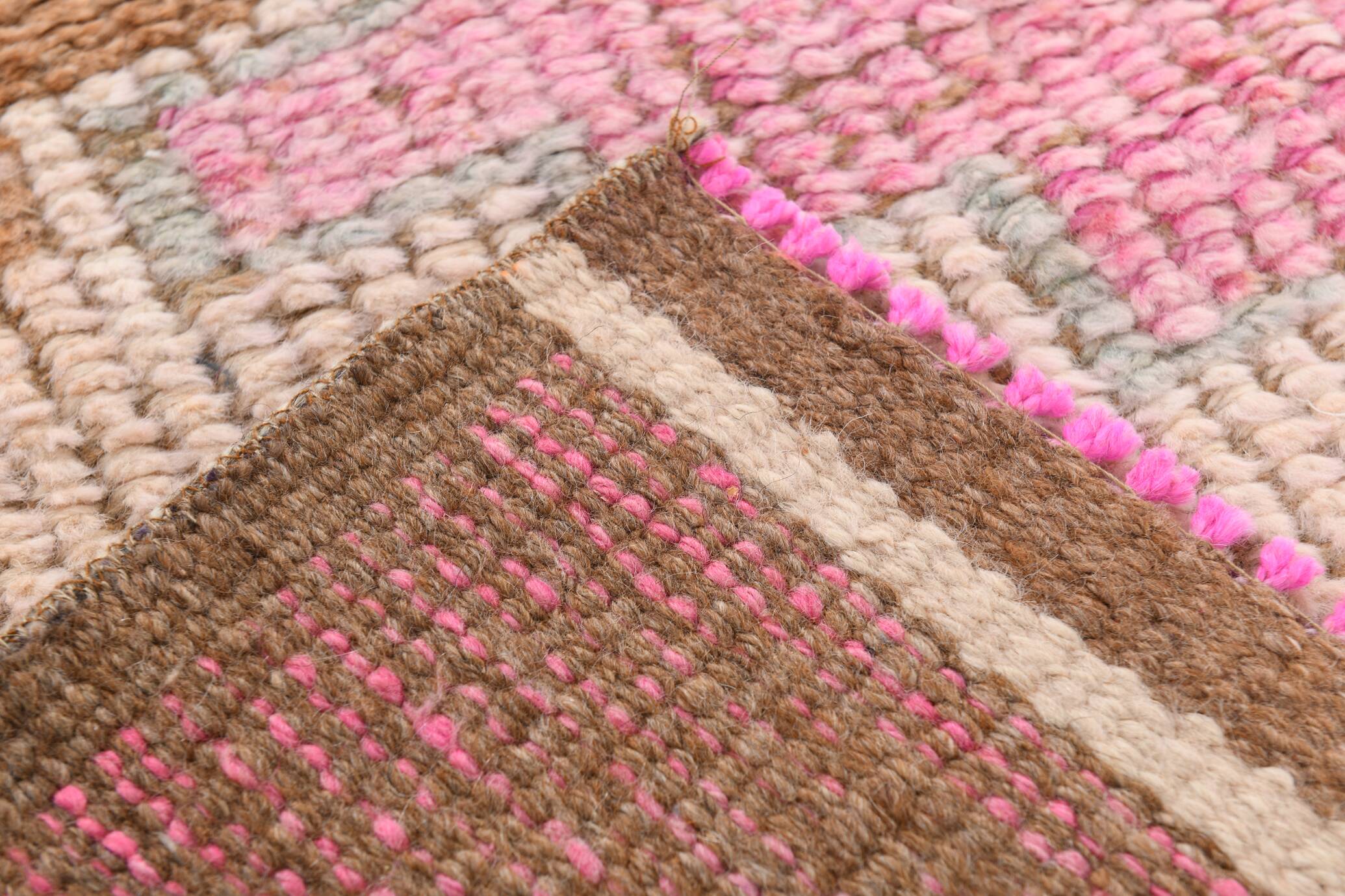 3x10 Fuchisa Pink & Caremel Brown Geometric Pattern Vintage Runner Rug