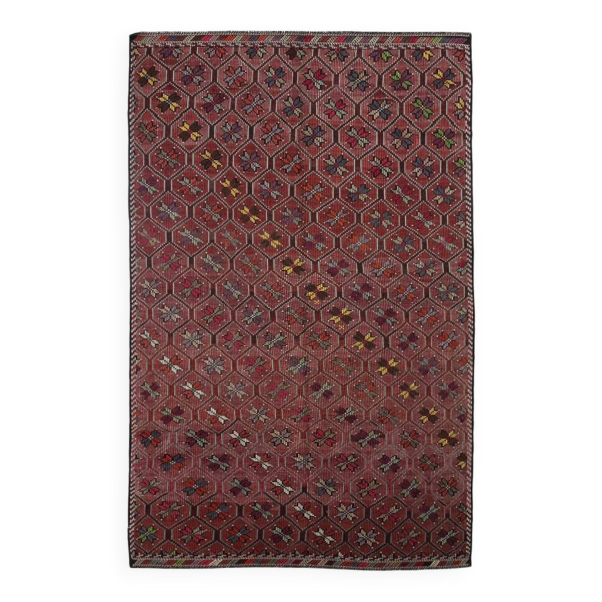 6x10 Deep Burgundy Vintage Kilim Rug, 194x314 Cm