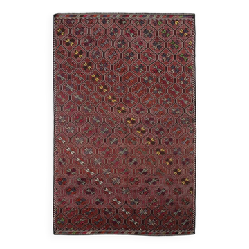 6x10 Deep Burgundy Vintage Kilim Rug, 194x314 Cm