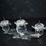 SWAROVSKI candle holder three candles in cut crystal signed 18.5 x 9 x 4cm