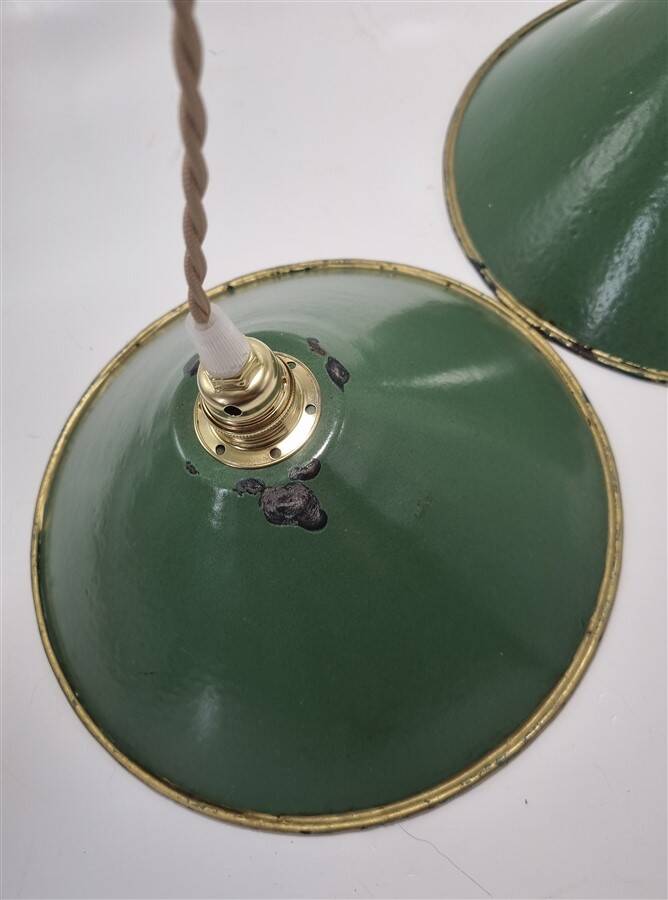 Pair of conical suspensions in green enamelled sheet metal