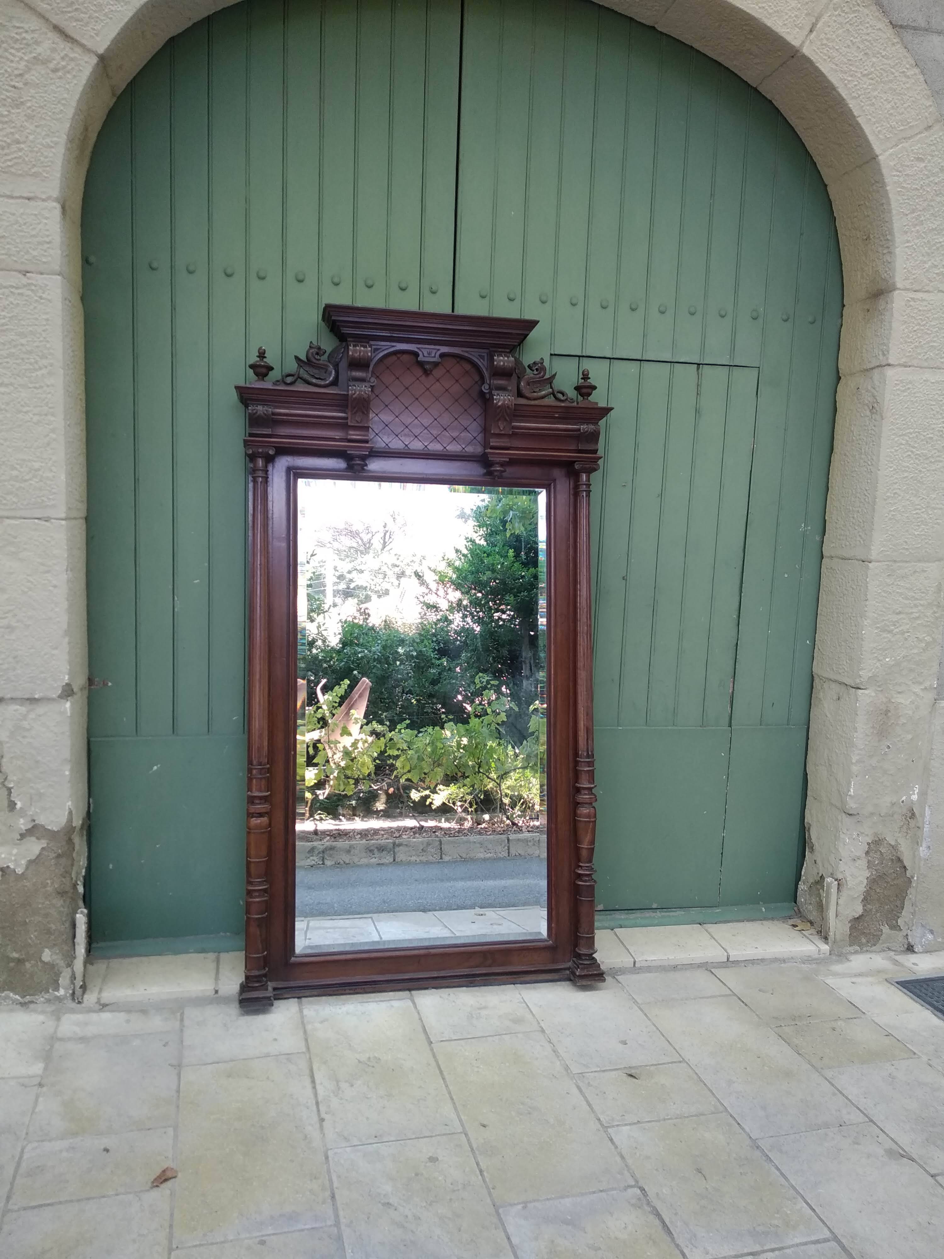 Grand miroir en bois sculpté XIX . 190 X 108 cm