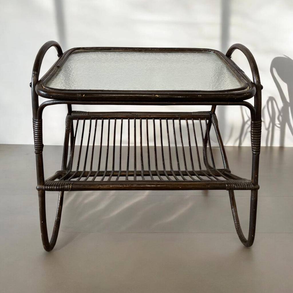 Vintage rattan side table / end table / plant table