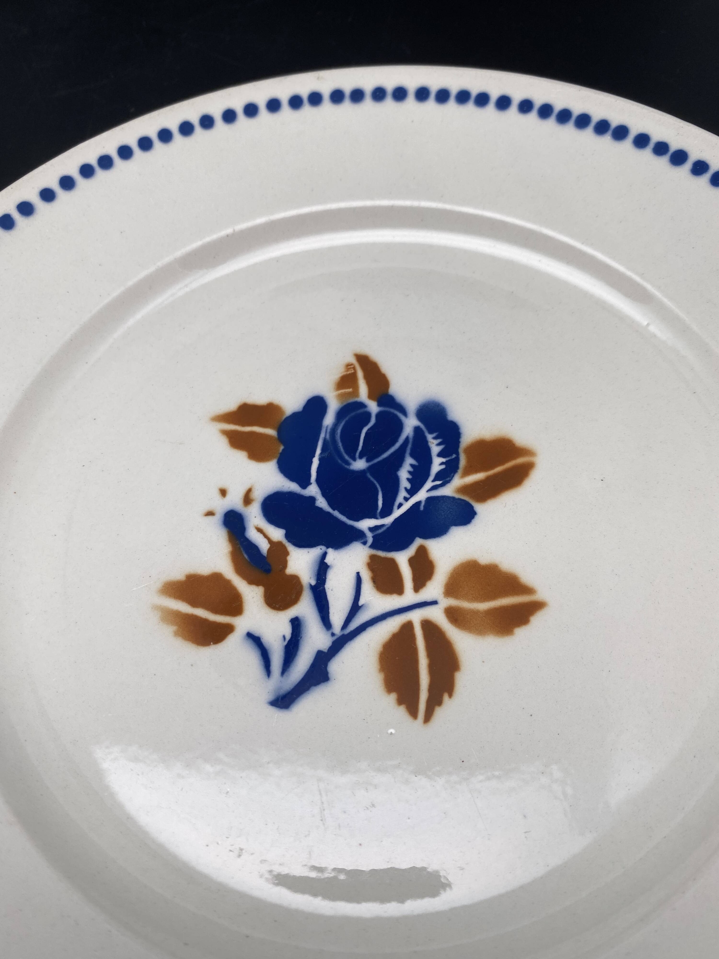 Assiettes plates badinviller vintage roses marine